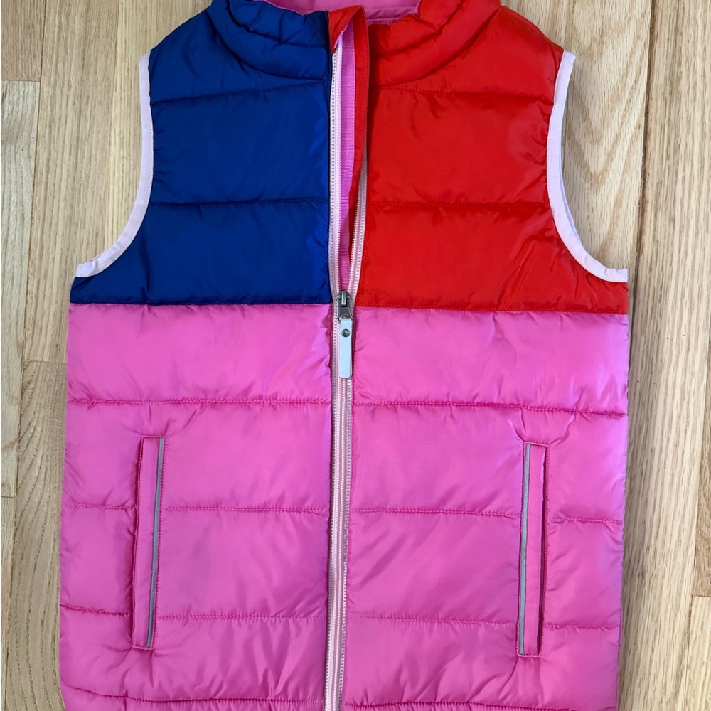 Girls Hanna Andersson Pink Color Block Puffer Zipper Vest Size 140cm US 10 EUC